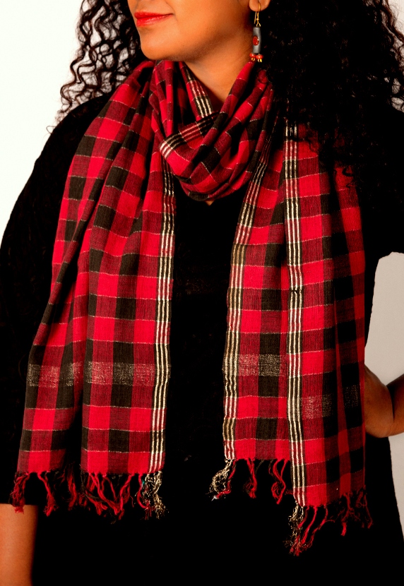 Black and Red Chequered Handspun Stole